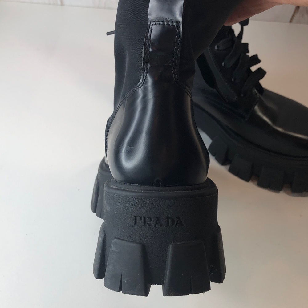 Prada Black Leather & Nylon Lug Sole Platform Combat Boots EU 38 Made in Italy - Picture 17 of 17